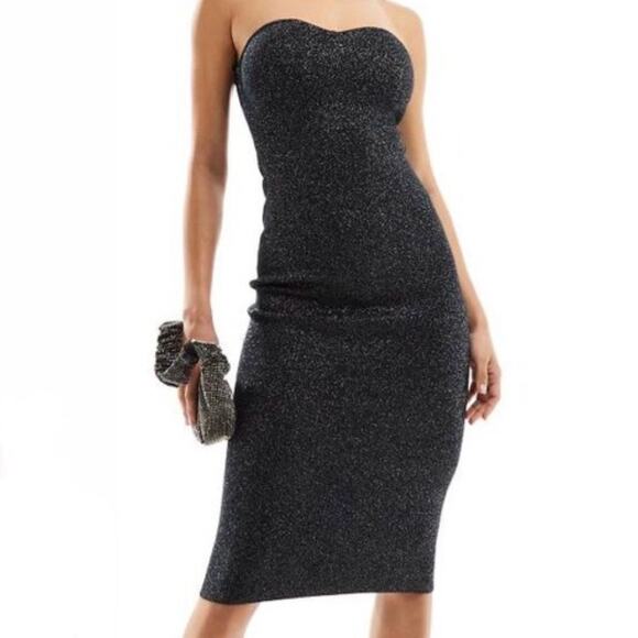 ABERCROMBIE & FITCH | Black Sweetheart Sparkle Strapless Dress | Size Large Tall - Picture 1 of 10